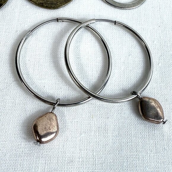 Lot of 3 Pairs Fashion Dangle Earrings – Mixed Metal Hoop & Circle Styles - Picture 4 of 4